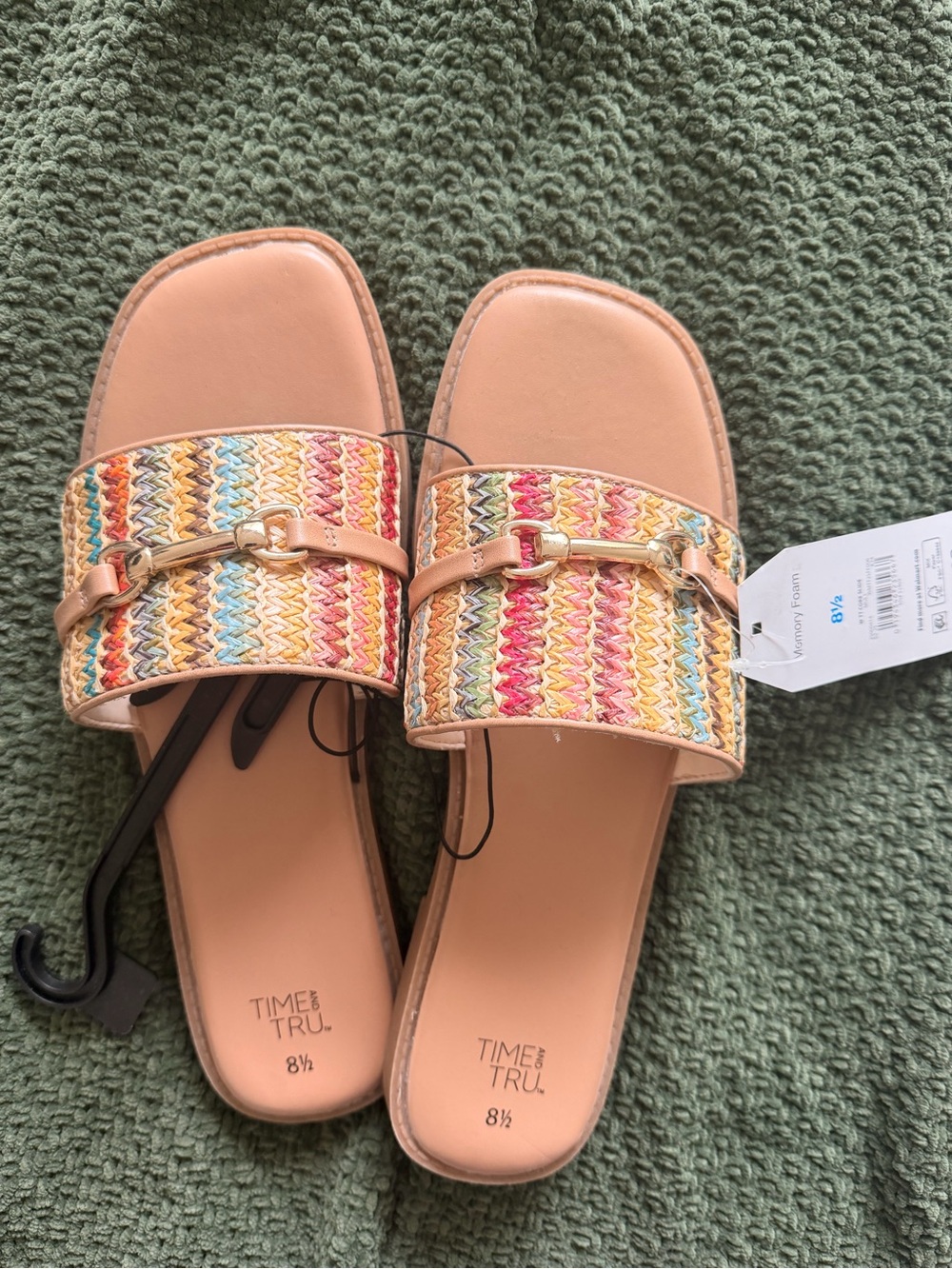 Time and Tru Tan Multicolor Braided Slide Sandals with Gold Accent